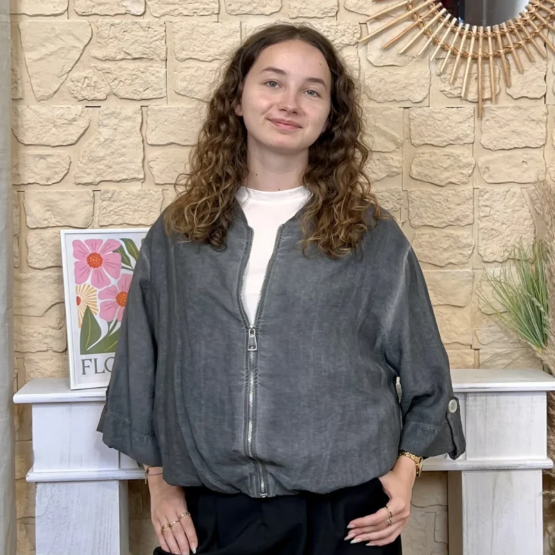 Veste bomber femme zippée délavée « Tendance » - gris - taille-unique