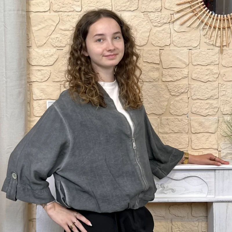 Veste bomber femme zippée délavée « Tendance » - gris - taille-unique
