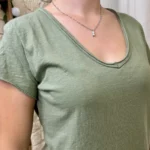 T-shirt col V basique - kaki - taille-unique