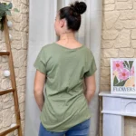 T-shirt col V basique - kaki - taille-unique