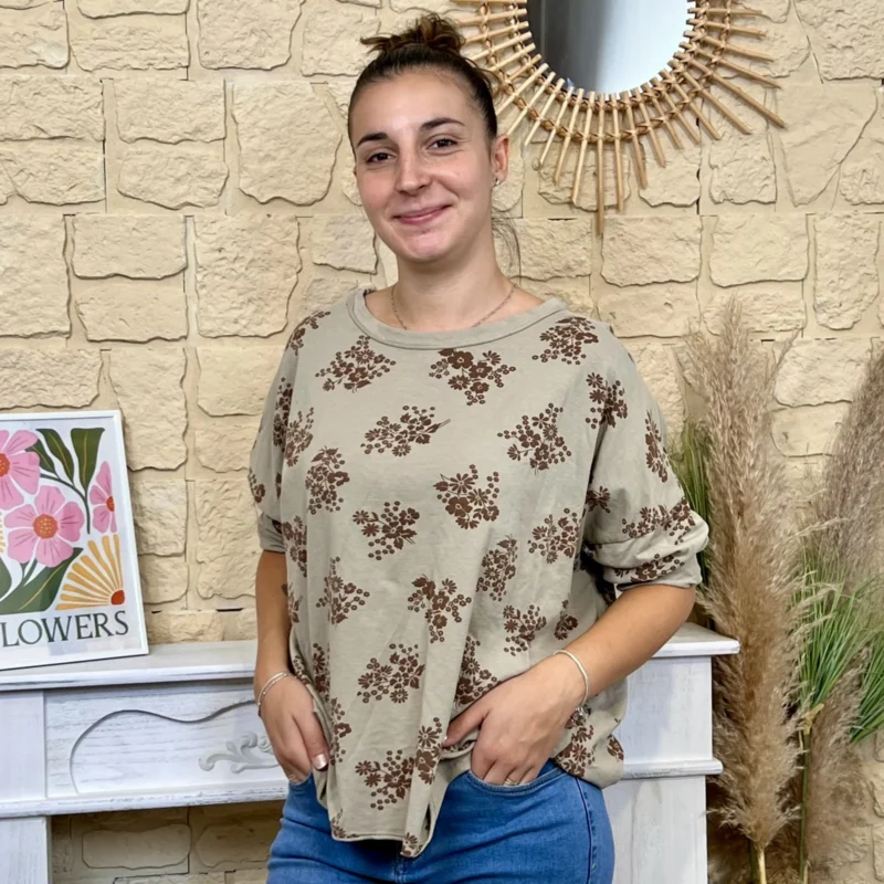 Tunique femme oversize Fleur Sauvage « Tendance » - taupe - taille-unique-grande-taille