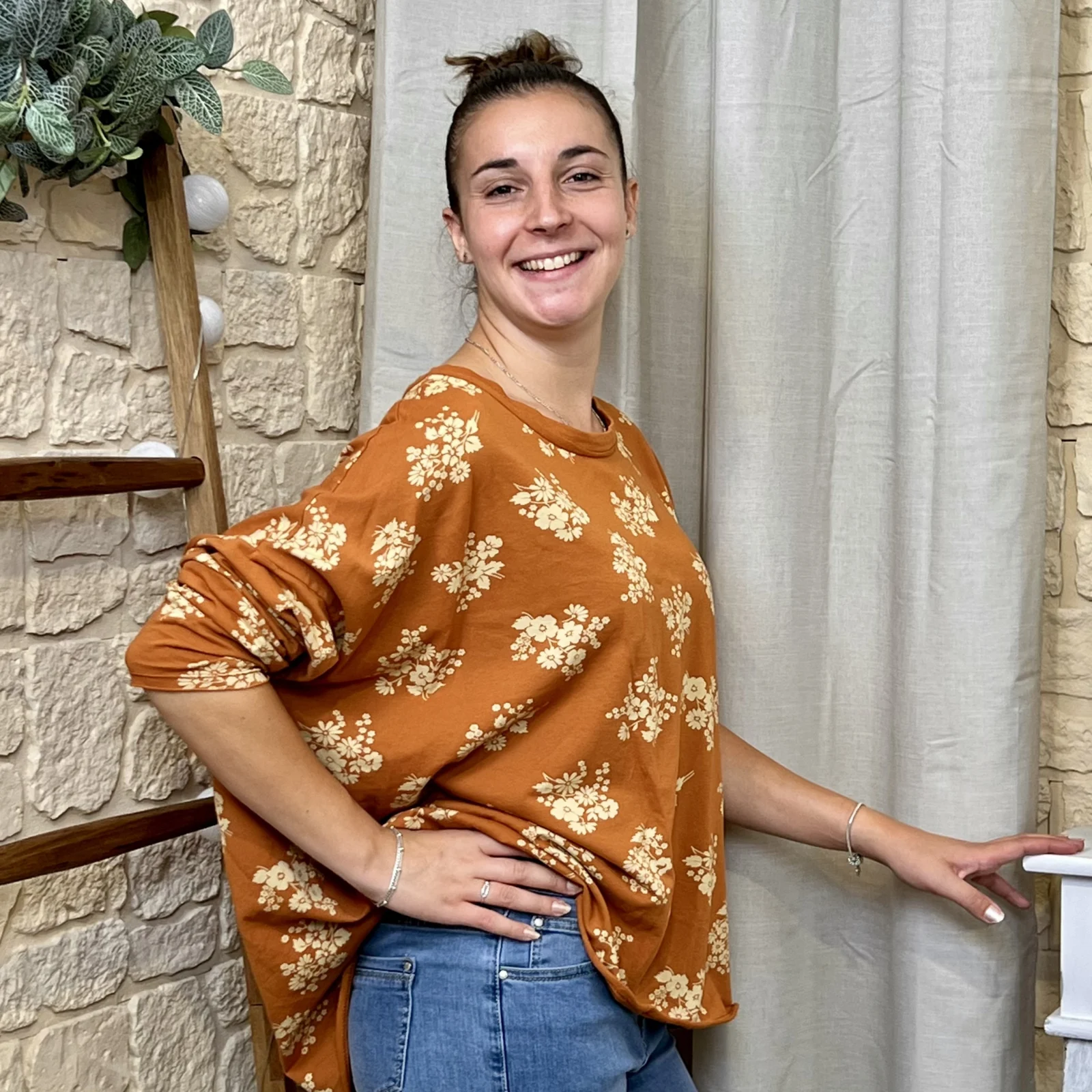 Tunique oversize Fleur Sauvage (TU) - rouille - taille-unique-grande-taille