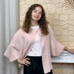 Gilet cape col chemise femme « Tendance » - rose-pale - taille-unique