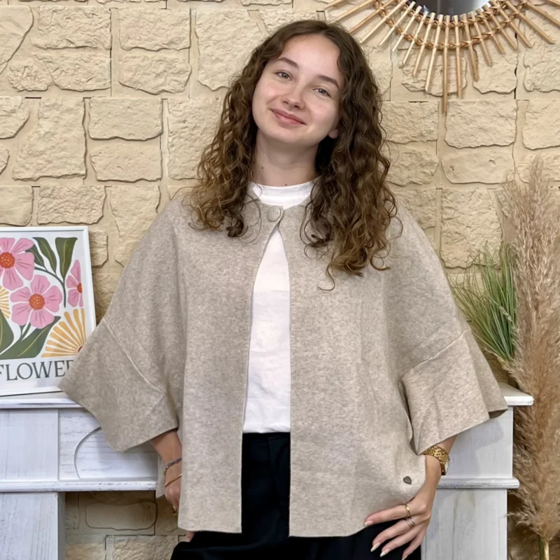 Gilet cape col chemise femme « Tendance » - taupe - taille-unique