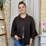 Gilet cape col chemise femme « Tendance » - marron - taille-unique