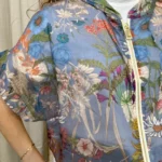 Chemise-bomber femme imprimée à capuche « Tendance » - bleu-jeans - taille-unique