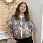 Chemise-bomber femme imprimée à capuche « Tendance » - bleu-jeans - taille-unique