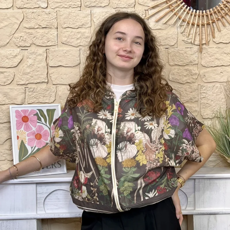 Chemise-bomber femme imprimée à capuche « Tendance » - marron - taille-unique