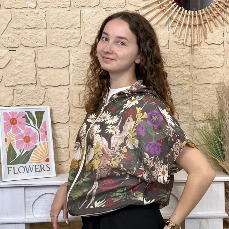 Chemise-bomber femme imprimée à capuche « Tendance » - marron - taille-unique