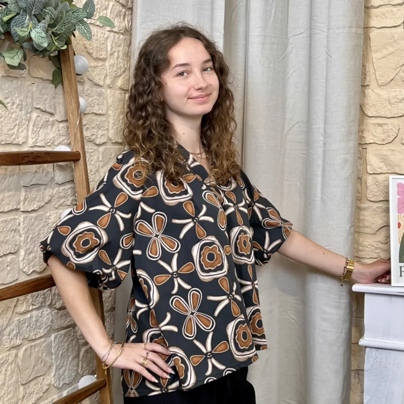 Blouse imprimée manches ballon (TU) - noir - taille-unique