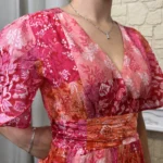 Robe longue fluide patchwork (T36-T40) - fuchsia - 40