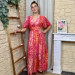 Robe longue fluide patchwork (T36-T40) - fuchsia - 40