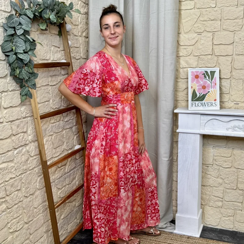 Robe longue fluide patchwork