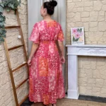 Robe longue fluide patchwork (T36-T40) - fuchsia - 40