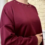 Sweat femme fluide à clous dorés « Tendance » - bordeaux - taille-unique