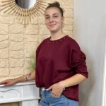 Sweat femme fluide à clous dorés « Tendance » - bordeaux - taille-unique