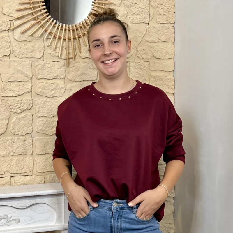 Sweat femme fluide à clous dorés « Tendance » - bordeaux - taille-unique