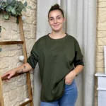 Sweat femme fluide à clous dorés « Tendance » - kaki - taille-unique