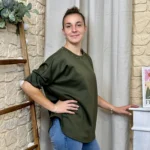 Sweat femme fluide à clous dorés « Tendance » - kaki - taille-unique