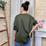 Sweat femme fluide à clous dorés « Tendance » - kaki - taille-unique