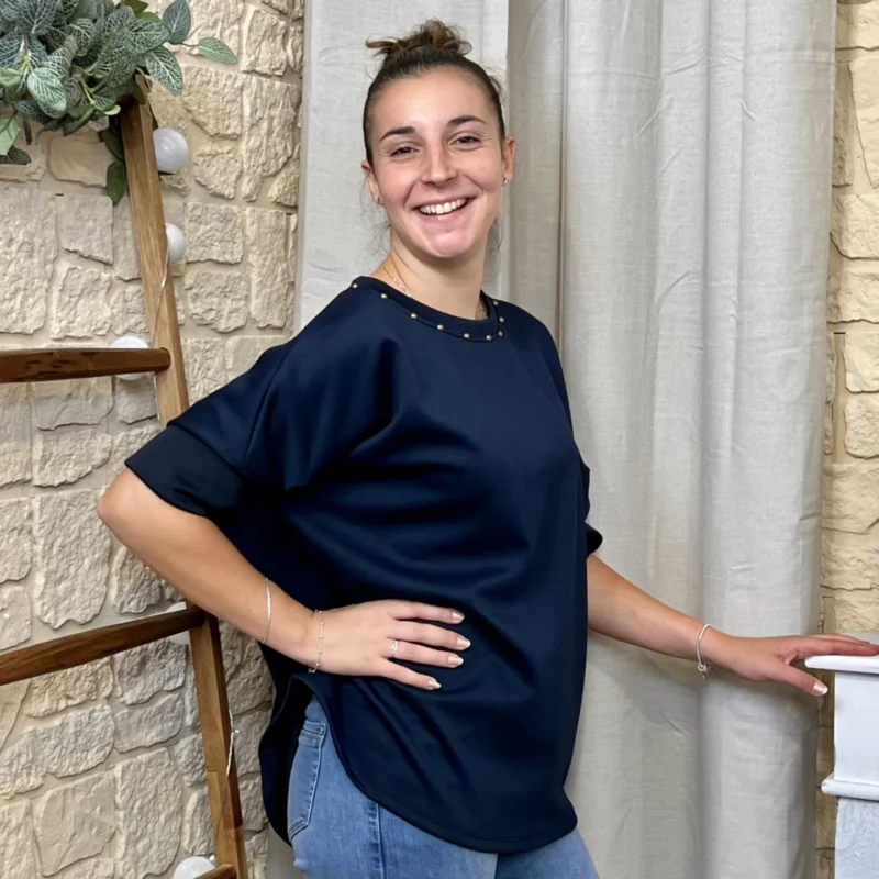 Sweat fluide à clous dorés (TU) - marine - taille-unique