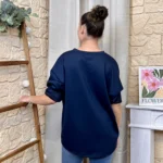 Sweat femme fluide à clous dorés « Tendance » - marine - taille-unique