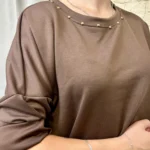 Sweat femme fluide à clous dorés « Tendance » - marron - taille-unique