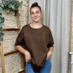 Sweat femme fluide à clous dorés « Tendance » - marron - taille-unique
