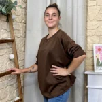 Sweat femme fluide à clous dorés « Tendance » - marron - taille-unique
