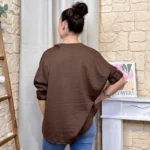 Sweat femme fluide à clous dorés « Tendance » - marron - taille-unique