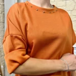 Sweat femme fluide à clous dorés « Tendance » - rouille - taille-unique