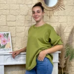 Sweat femme fluide à clous dorés « Tendance » - vert - taille-unique