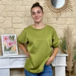 Sweat femme fluide à clous dorés « Tendance » - vert - taille-unique