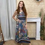 Robe fleurie ceinture tressée (TU) - bleu-jeans - taille-unique