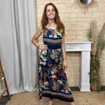 Robe fleurie ceinture tressée (TU) - marine - taille-unique