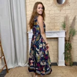 Robe fleurie ceinture tressée (TU) - marine - taille-unique