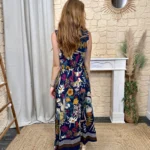 Robe fleurie ceinture tressée (TU) - marine - taille-unique