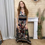 Robe fleurie ceinture tressée (TU) - noir - taille-unique