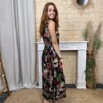 Robe fleurie ceinture tressée (TU) - noir - taille-unique