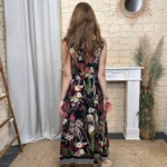 Robe fleurie ceinture tressée (TU) - noir - taille-unique