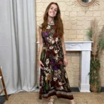 Robe fleurie ceinture tressée (TU) - marron - taille-unique