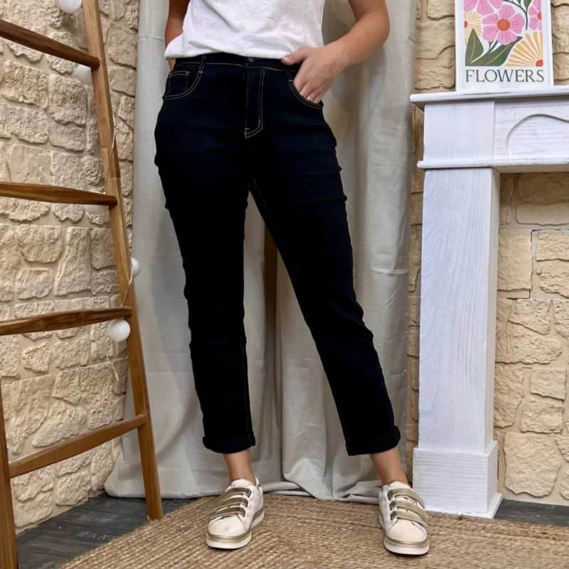 Jean VOGGO 7/8ème revers noir fil beige - noir-beige - 44