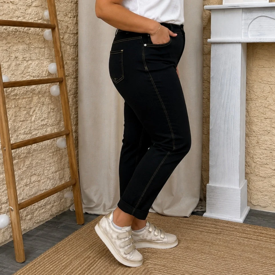 Jean VOGGO 7/8ème noir fils beige - noir-beige - 50