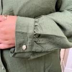 Chemise unie boutonnée col volanté - kaki - 48