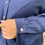 Chemise unie boutonnée col volanté - marine - 48