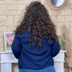 Chemise unie boutonnée col volanté - marine - 48