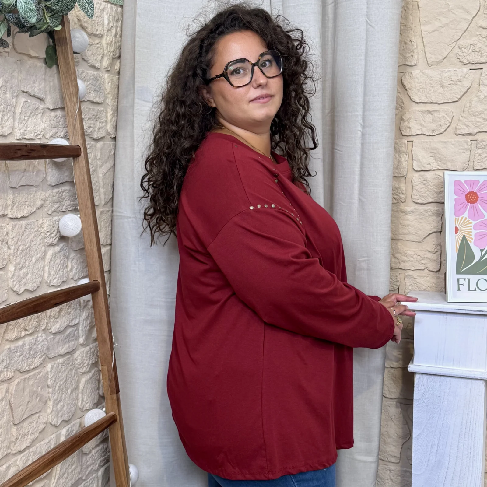 Tunique unie à clous dorés (GT) - bordeaux - taille-unique-grande-taille