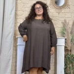 Robe longue femme fluide à clous « Jolies Formes » - marron - taille-unique-grande-taille