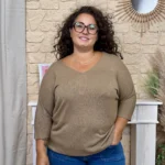 Pull femme manches chauve-souris « Jolies Formes » - taupe - taille-unique-grande-taille