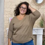 Pull femme manches chauve-souris « Jolies Formes » - taupe - taille-unique-grande-taille